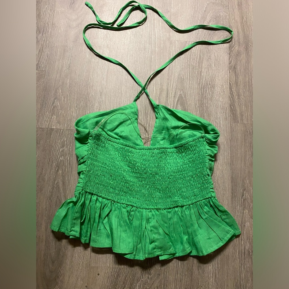 These three boutique green tie neck crop top - Picture 3 of 3